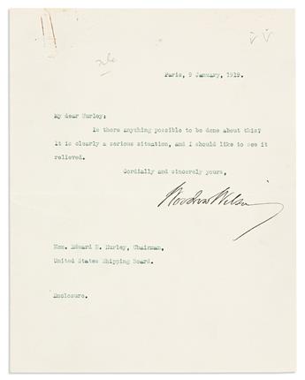 WILSON, WOODROW. Two Typed Letters Signed, as President, to former Chairman of the Federal Trade Commission Edward N. Hurley.
